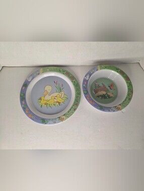 Vintage Princess House Exclusive Children's Plate and Bowl Spring Duck Bunny Set